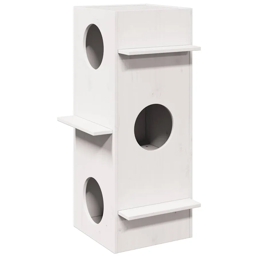 Maison pour chat blanc 43x43x90 cm bois de pin massif