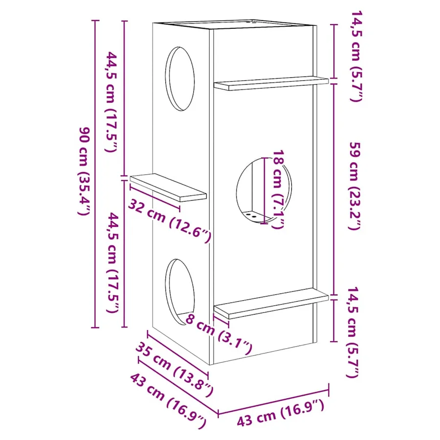 Maison pour chat blanc 43x43x90 cm bois de pin massif - 7