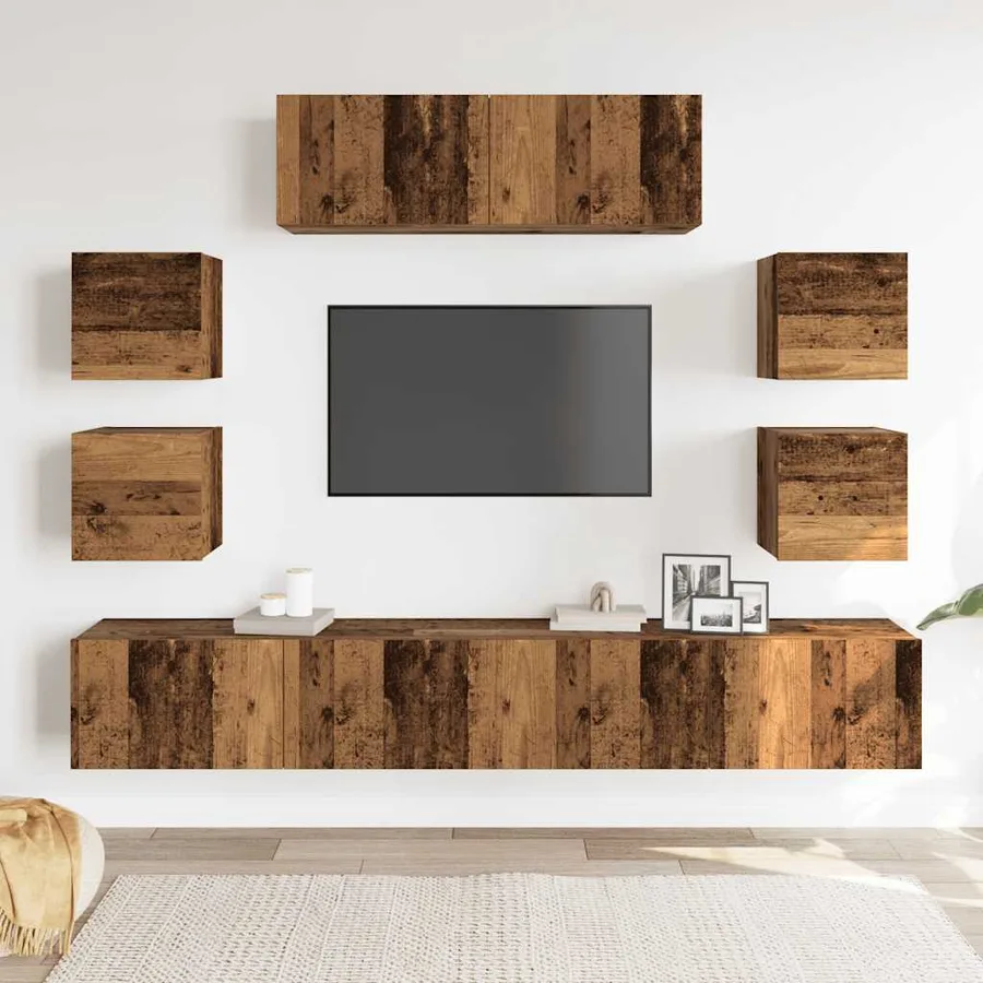 Ensemble de meuble TV mural 7 pcs vieux bois bois d'ingénierie - 3