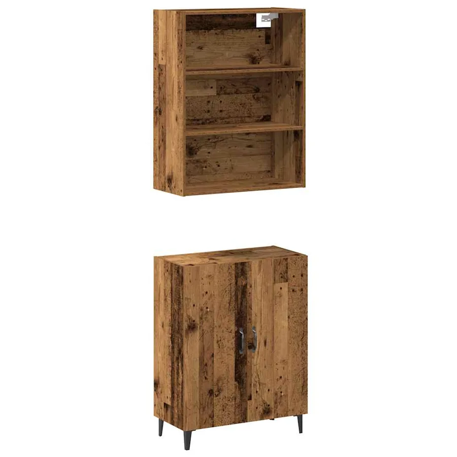 Buffet avec armoire murale vieux bois bois d'ingénierie - 2