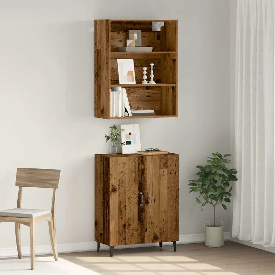 Buffet avec armoire murale vieux bois bois d'ingénierie - 3