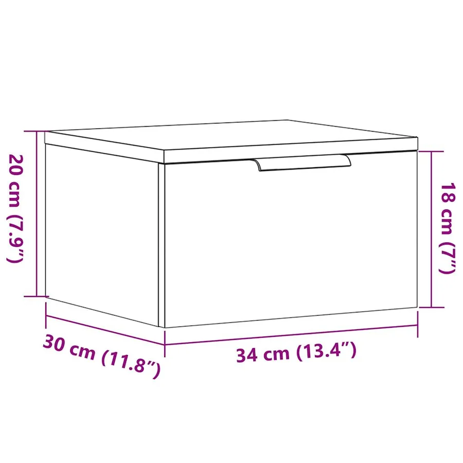 Table de chevet murale chêne artisanal 34x30x20 cm - 12