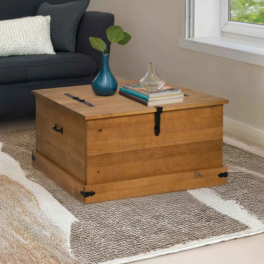 Coffre de rangement HALDEN 91x91x47 cm bois massif pin