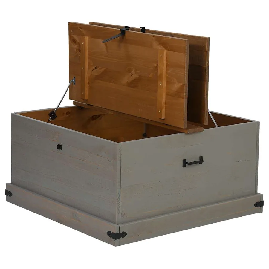 Coffre de rangement HALDEN gris 91x91x47 cm bois massif pin - 6