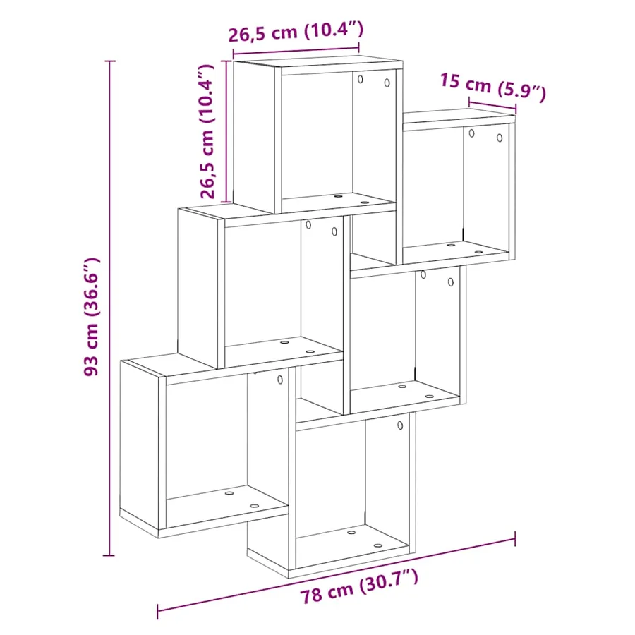 Étagère murale sous forme de cube chêne artisanal 78x15x93 cm - 9