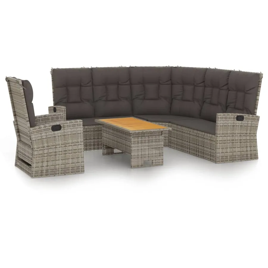 Salon de jardin 3 pcs avec coussins Gris Résine tressée - 2