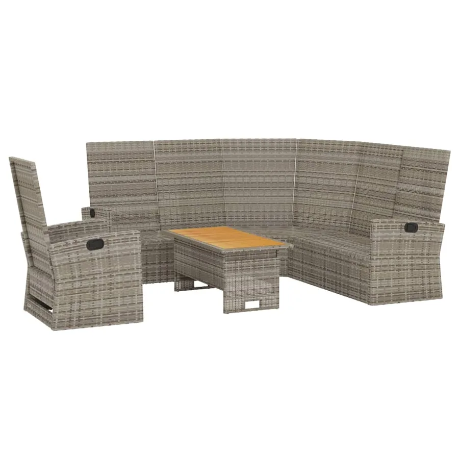 Salon de jardin 3 pcs avec coussins Gris Résine tressée - 4
