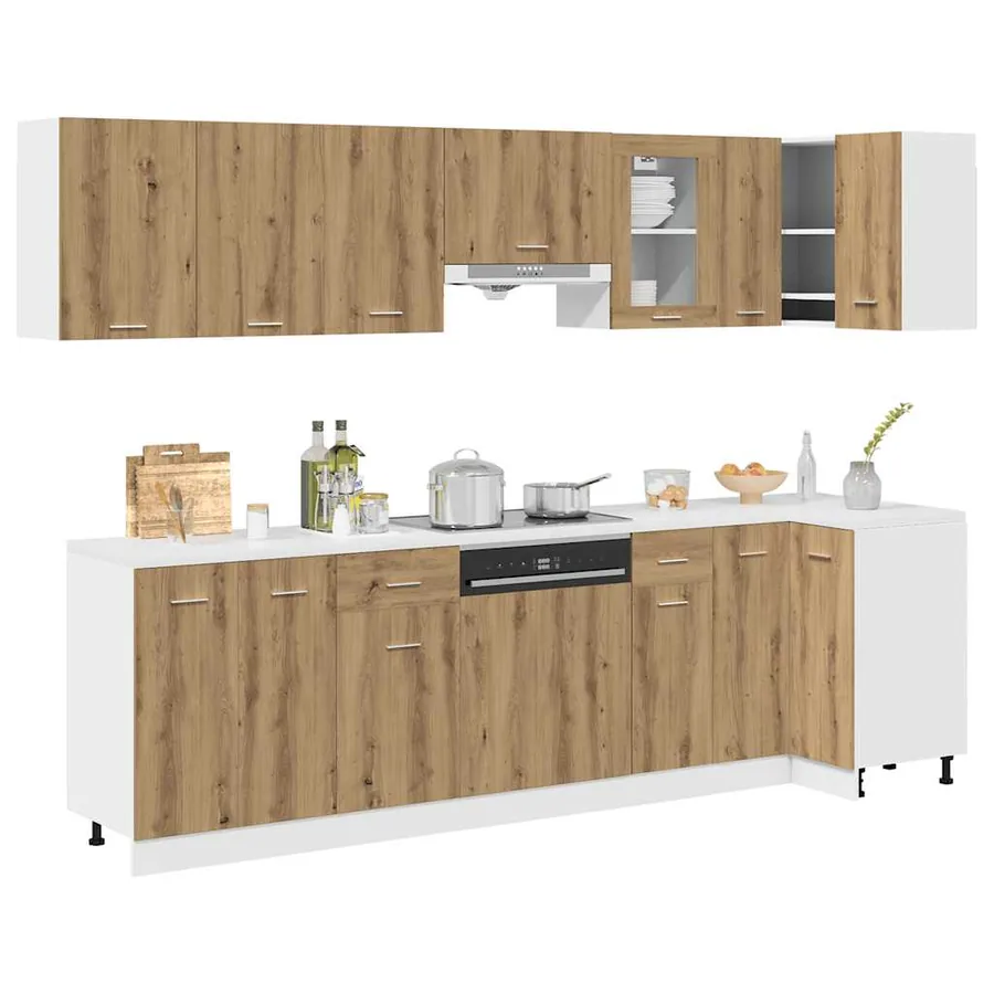 Ensemble de 11 meubles de cuisine "Lyon" en chêne artisanal