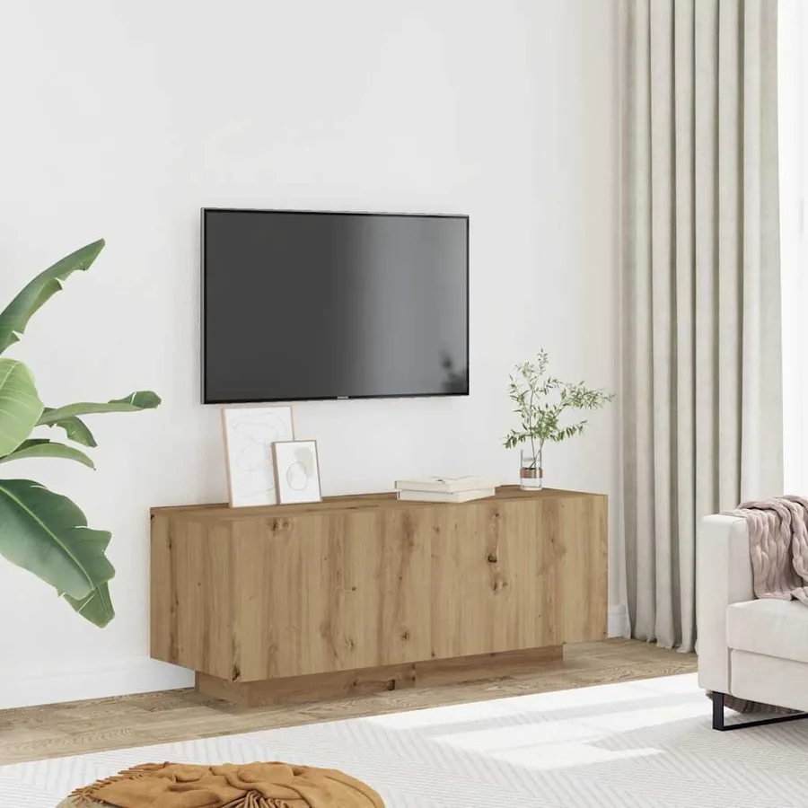Meuble TV chêne artisanal 100x35x40 cm bois d'ingénierie