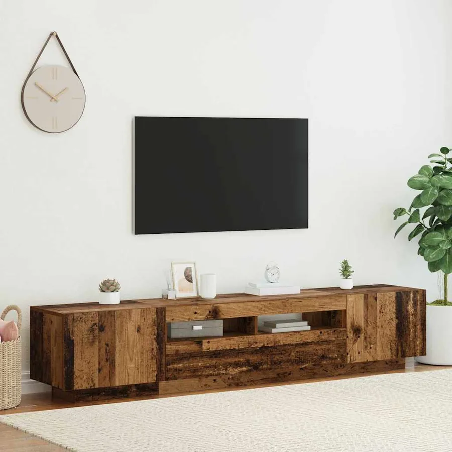 Meuble TV avec lumières LED vieux bois bois d'ingénierie
