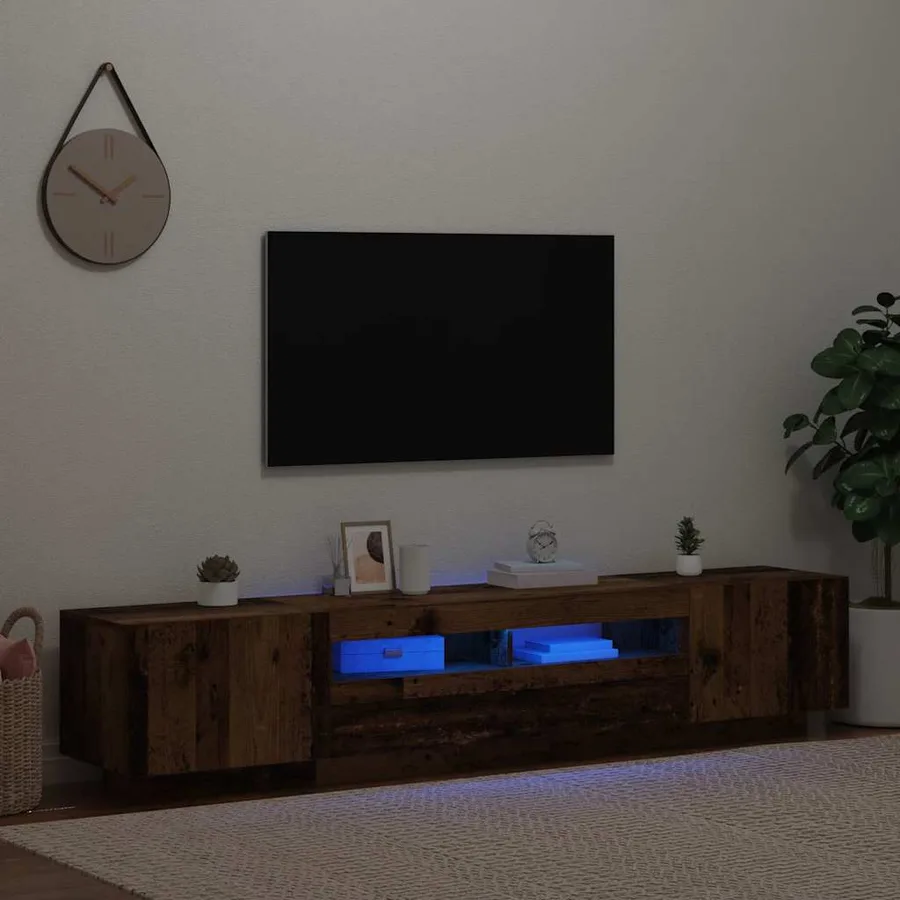 Meuble TV avec lumières LED vieux bois bois d'ingénierie - 3