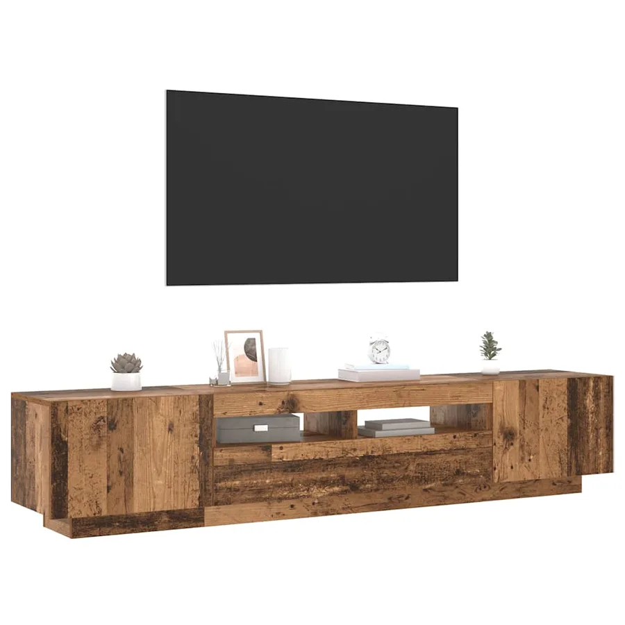 Meuble TV avec lumières LED vieux bois bois d'ingénierie - 5