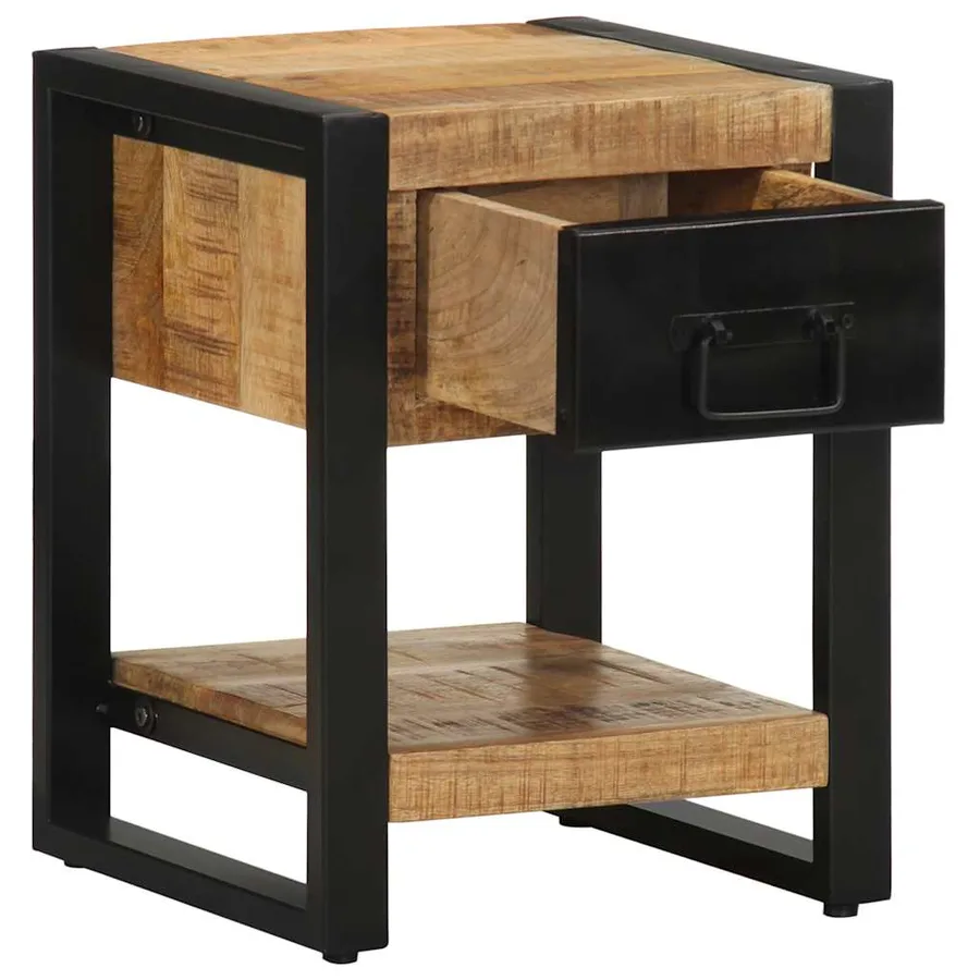 Table de chevet 35x34x45 cm bois de manguier massif brut - 3