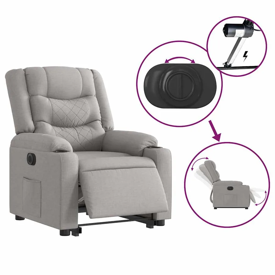 Fauteuil inclinable électrique gris nuage tissu - 9