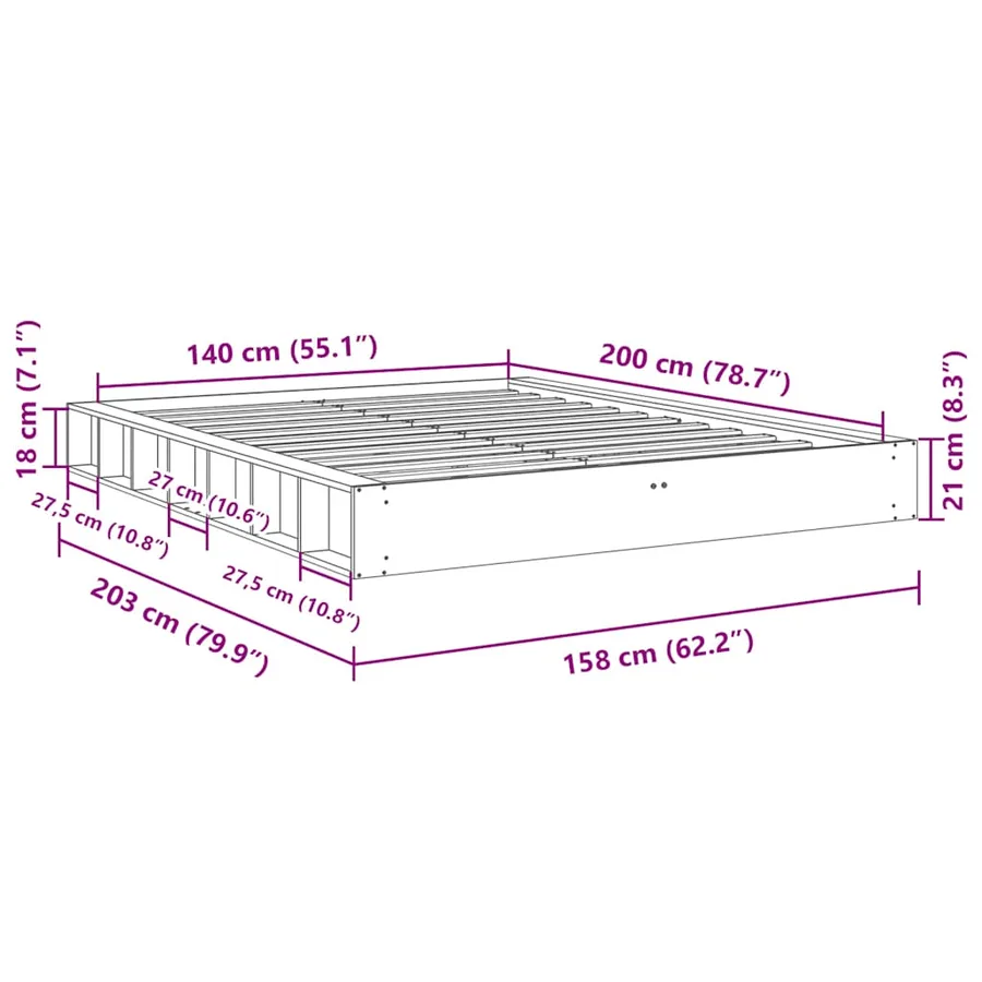 Cadre de lit sans matelas 140x200 cm bois massif de chêne - 11