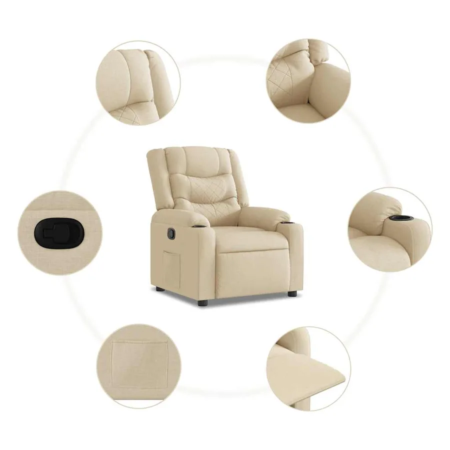 Fauteuil inclinable Crème Tissu - 7