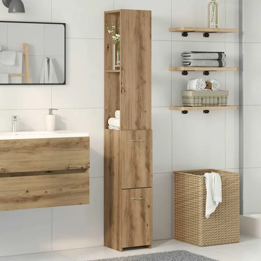 Armoire de salle de bain chêne artisanal 25x25x170 cm