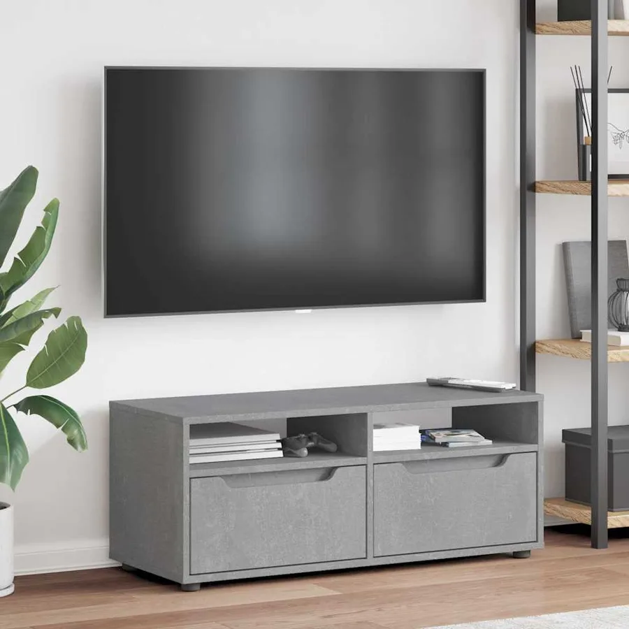 Meuble TV VISNES gris béton 100x40x38 cm bois d'ingénierie - 4
