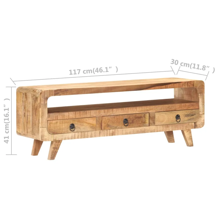 Meuble TV 117x30x41 cm Bois de manguier massif brut - 7