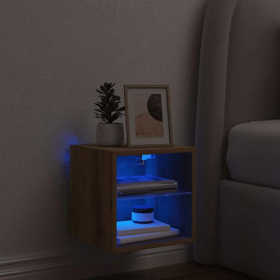 Meuble TV mural avec lumières LED chêne artisanal 30x28,5x30 cm - 4