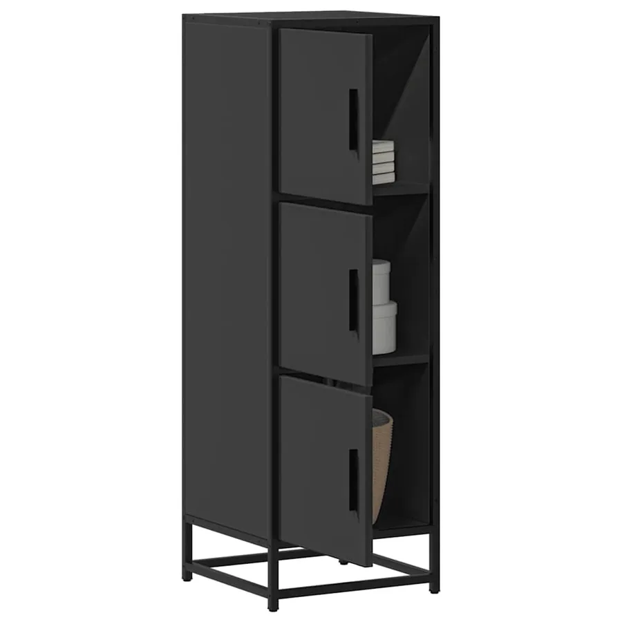 Buffet haut noir 35,5x35x106,5 cm bois d'ingénierie et métal