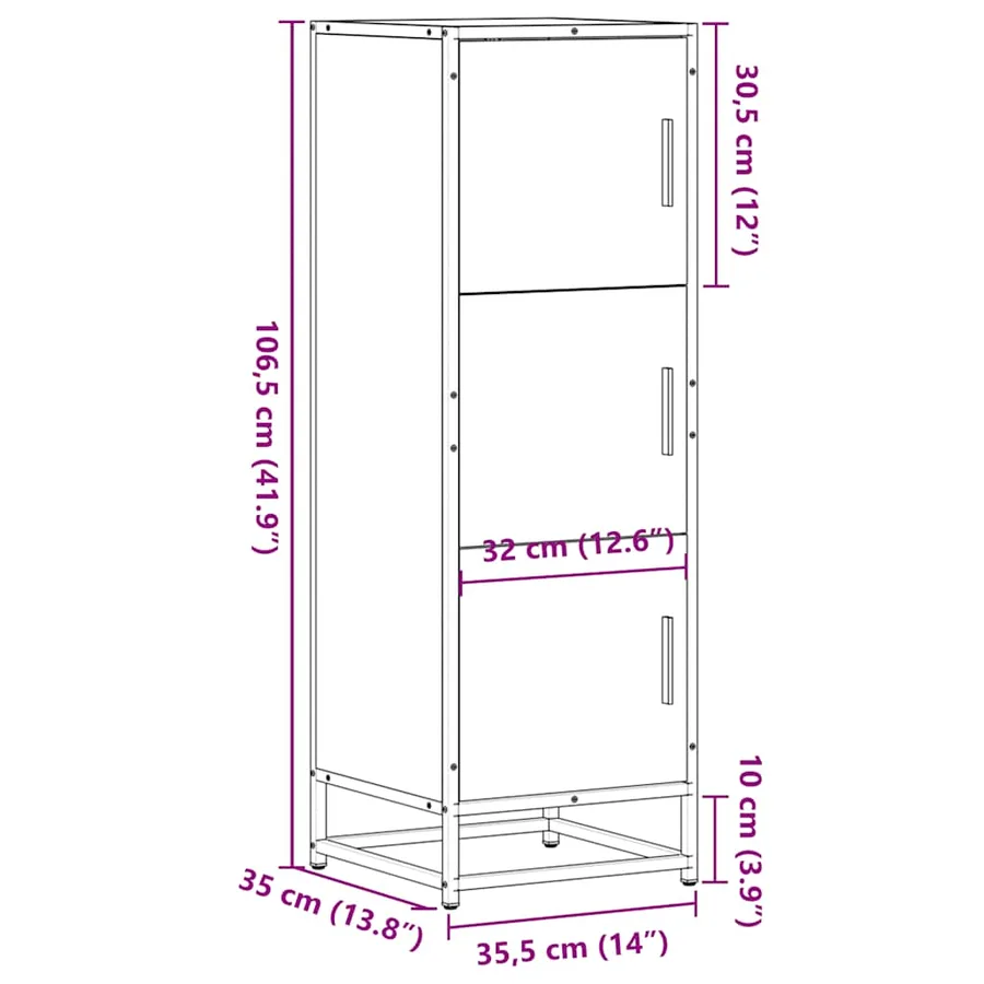 Buffet haut noir 35,5x35x106,5 cm bois d'ingénierie et métal - 11