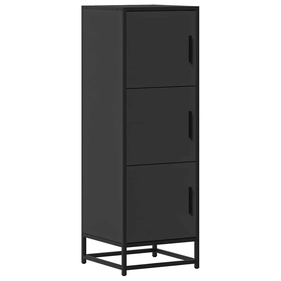 Buffet haut noir 35,5x35x106,5 cm bois d'ingénierie et métal - 2