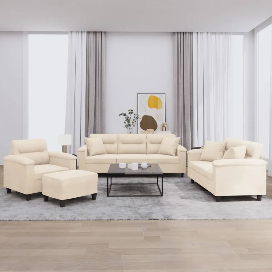 Ensemble de canapés 4 pcs avec coussins Beige Tissu microfibre