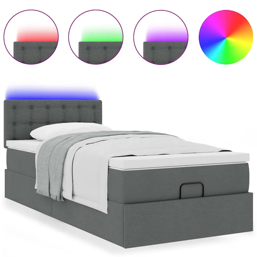 Cadre de lit ottoman avec matelas gris foncé 100x200 cm tissu - 5