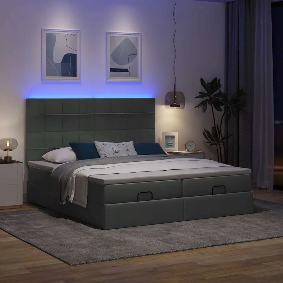 Cadre de lit ottoman avec matelas gris foncé 200x200cm tissu - 3