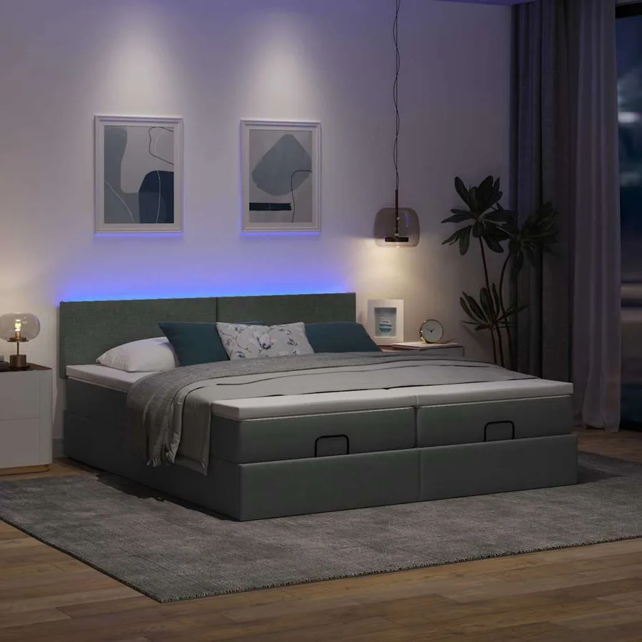 Cadre de lit ottoman avec matelas gris foncé 200x200cm tissu - 3
