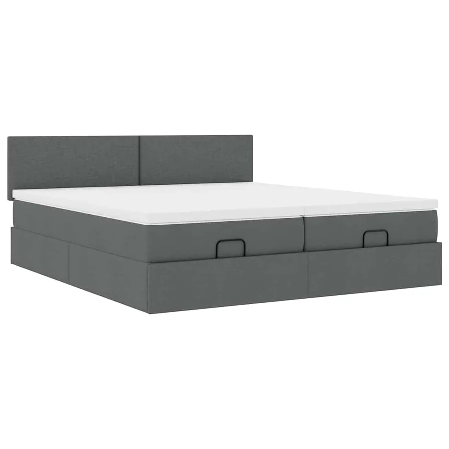 Cadre de lit ottoman avec matelas gris foncé 200x200cm tissu - 7