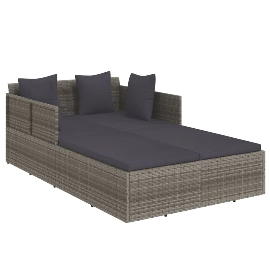 Chaise longue avec coussins gris 182x118x63 cm résine tressée - 2