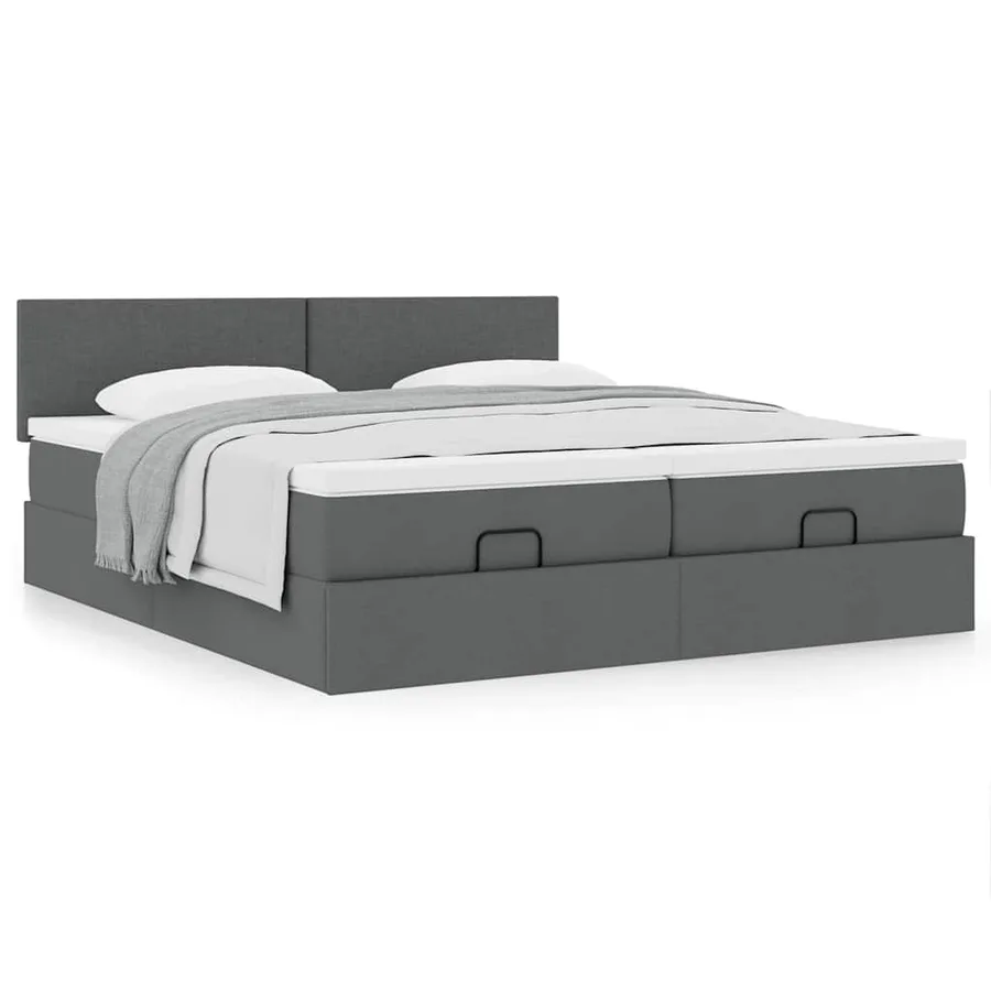 Cadre de lit ottoman avec matelas gris foncé 200x200cm tissu - 4