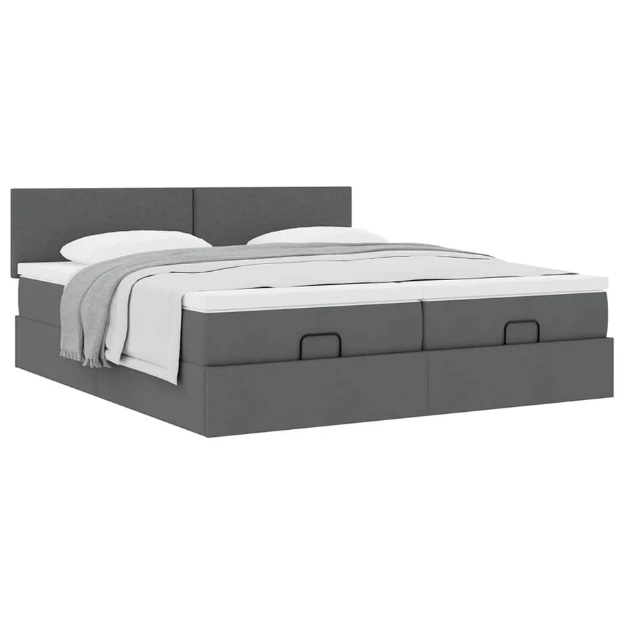Cadre de lit ottoman avec matelas gris foncé 200x200cm tissu - 5