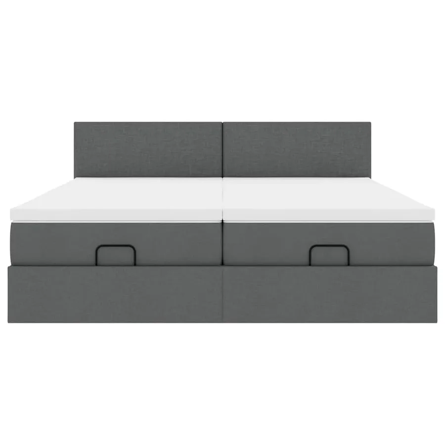Cadre de lit ottoman avec matelas gris foncé 200x200cm tissu - 7