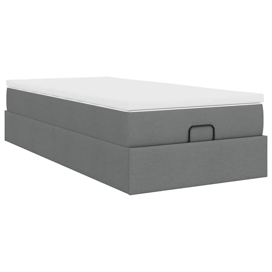 Cadre de lit ottoman avec matelas gris foncé 100x200 cm tissu - 10
