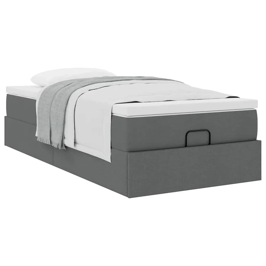 Cadre de lit ottoman avec matelas gris foncé 100x200 cm tissu - 5