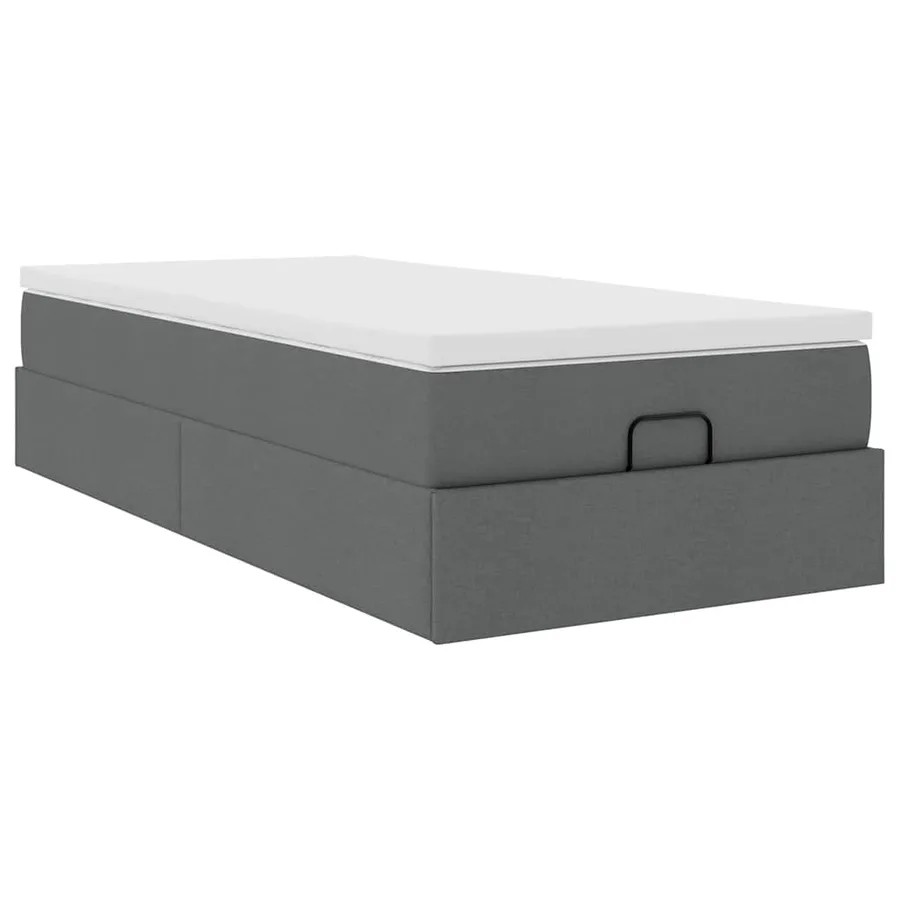 Cadre de lit ottoman avec matelas gris foncé 100x200 cm tissu - 6