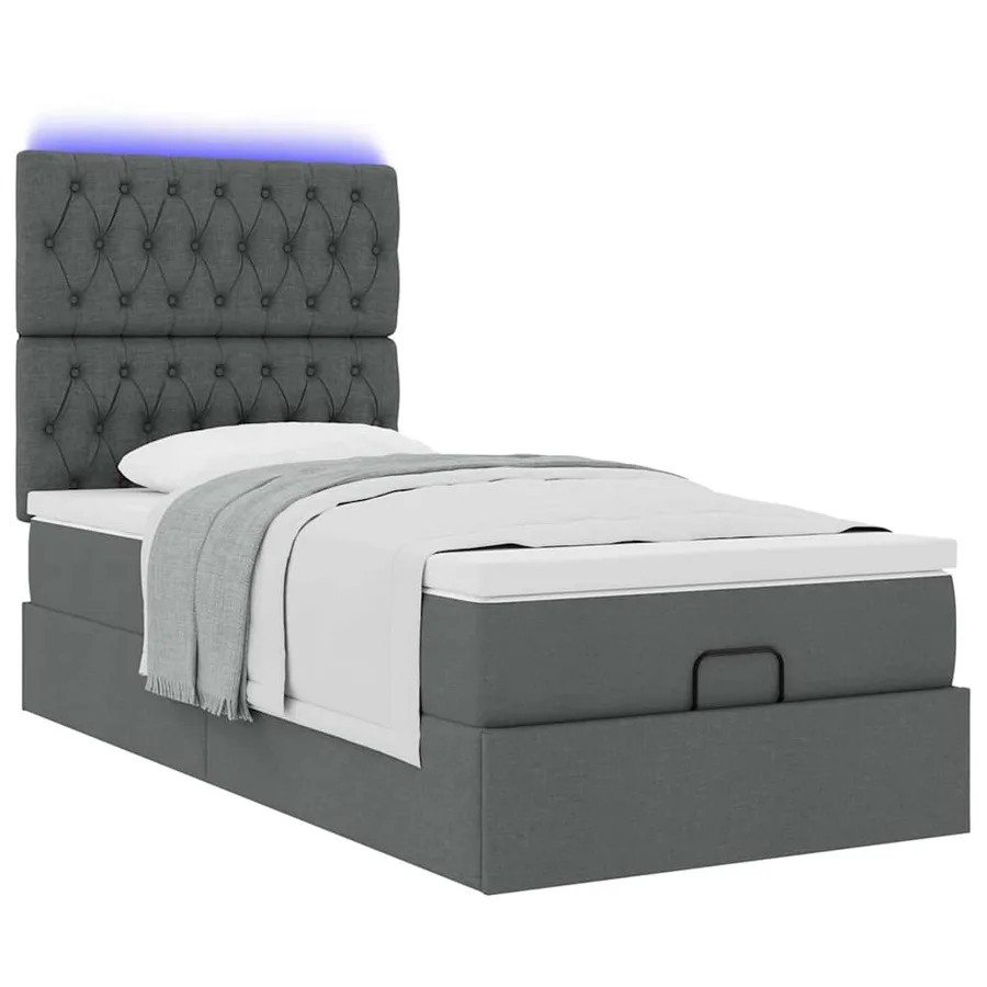 Cadre de lit ottoman avec matelas gris foncé 100x200 cm tissu - 6
