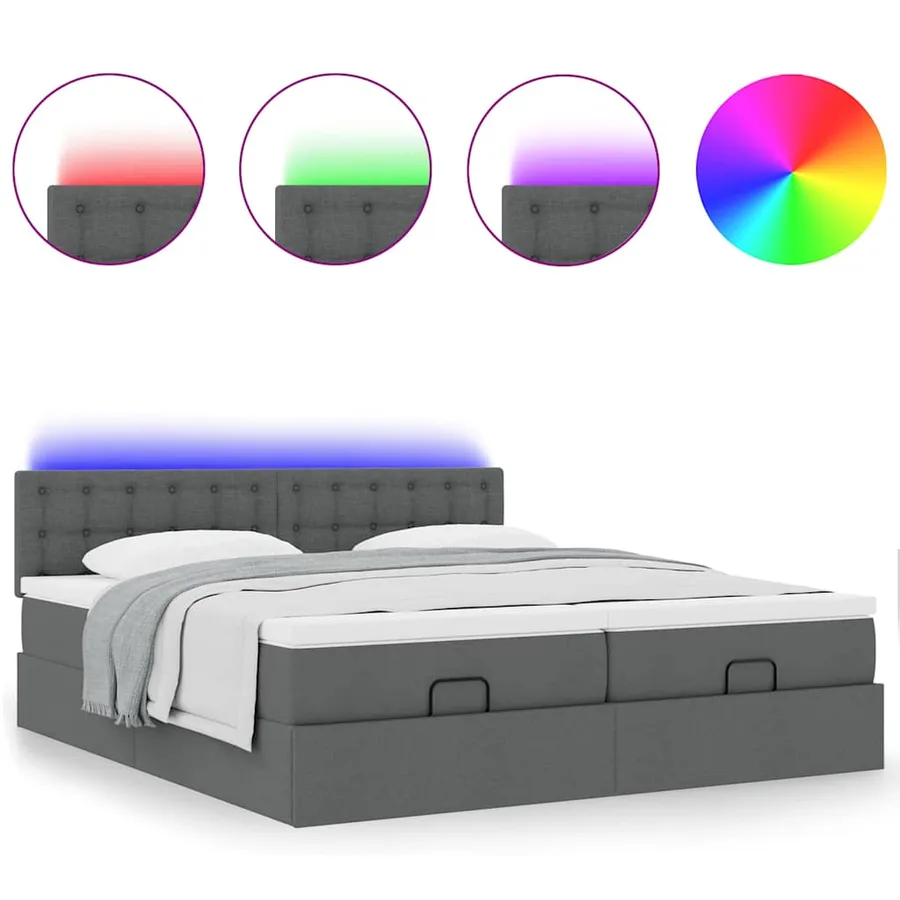 Cadre de lit ottoman avec matelas gris foncé 200x200cm tissu - 5