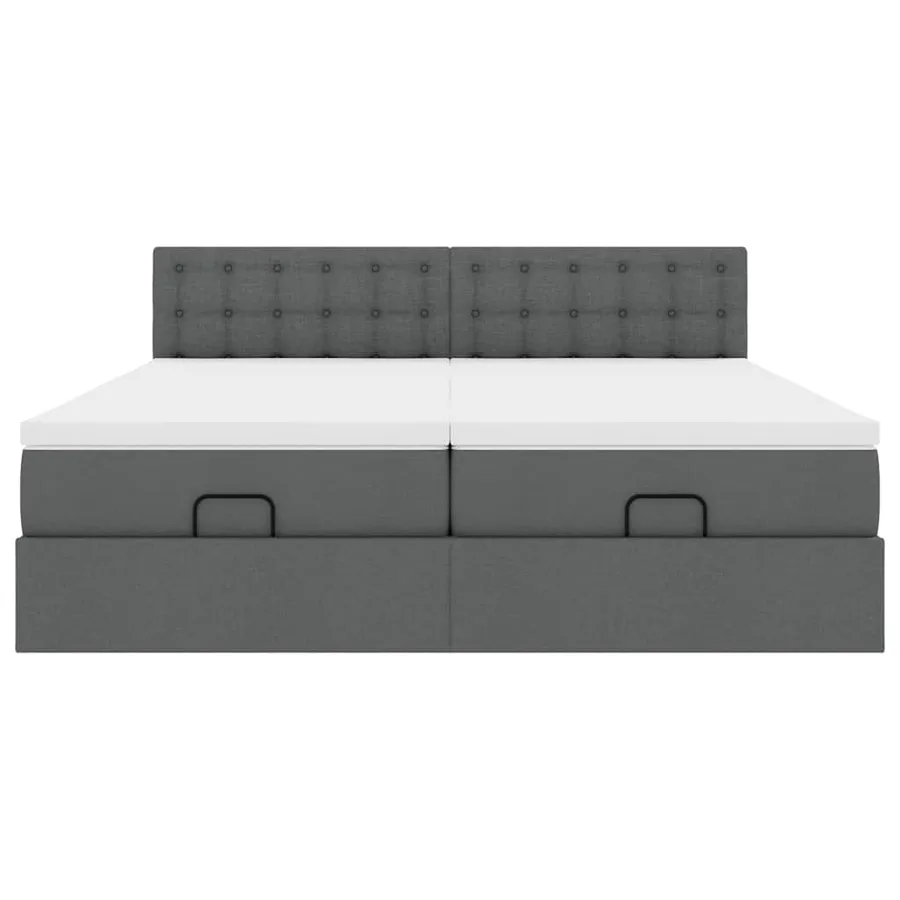 Cadre de lit ottoman avec matelas gris foncé 200x200cm tissu - 8
