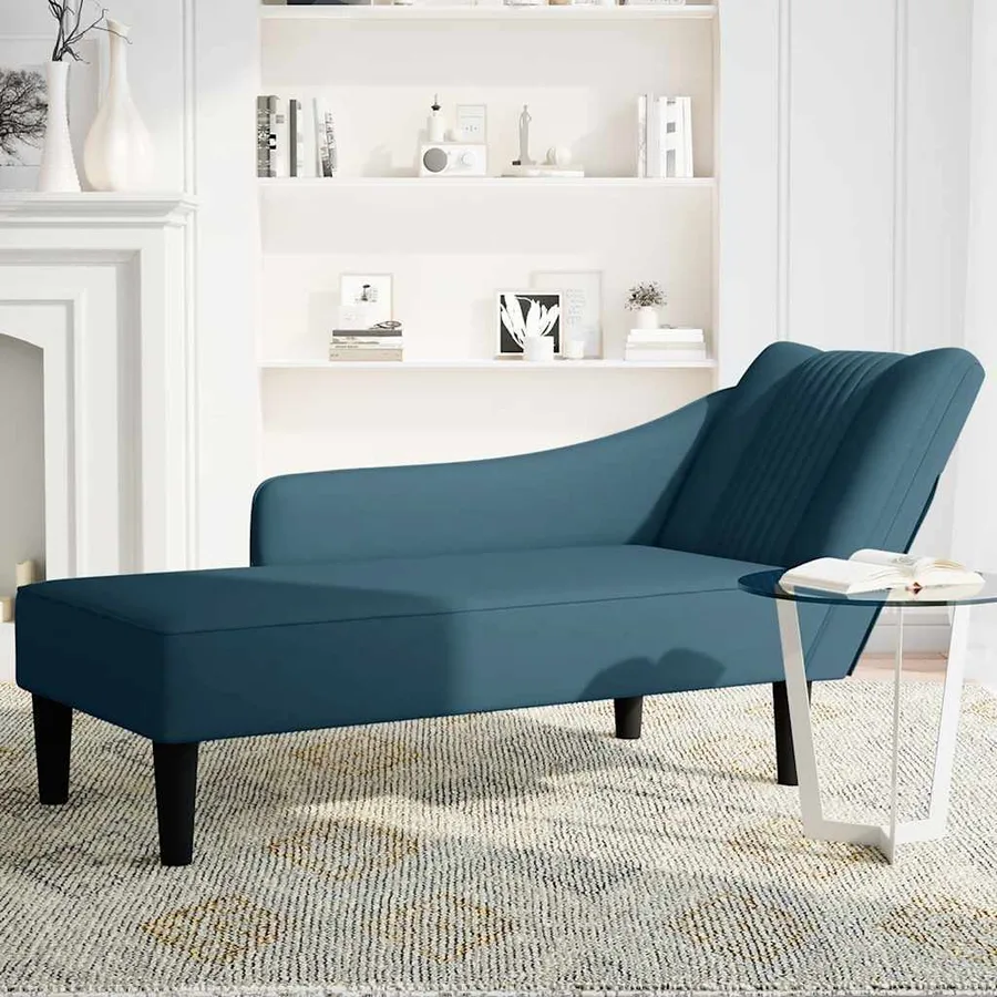 Fauteuil long avec accoudoir droit bleu velours - 3