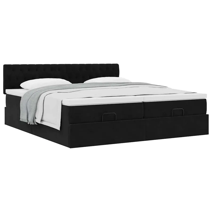 Cadre de lit ottoman avec matelas noir 200x200cm velours - 5