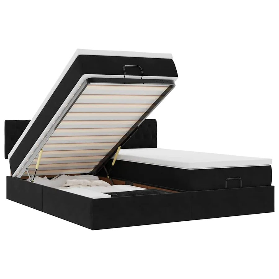 Cadre de lit ottoman avec matelas noir 200x200cm velours - 2