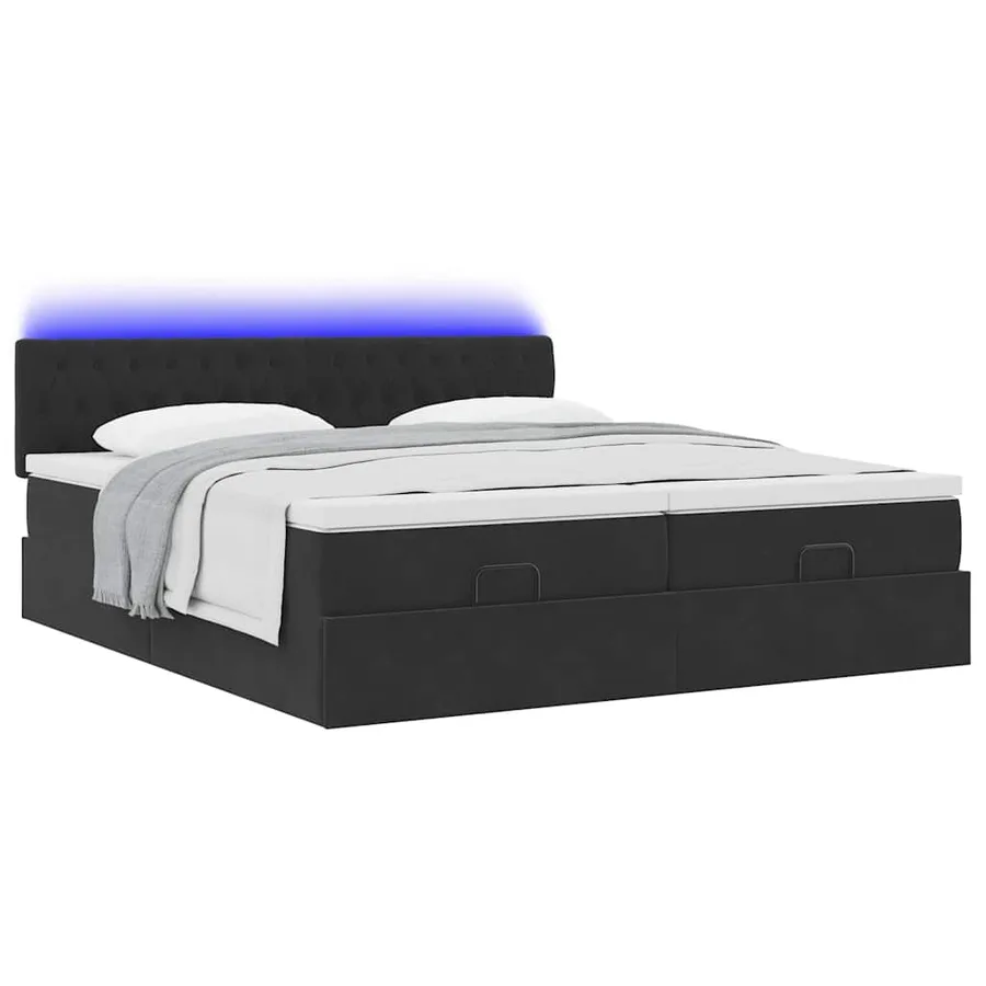 Cadre de lit ottoman avec matelas noir 200x200cm velours - 6