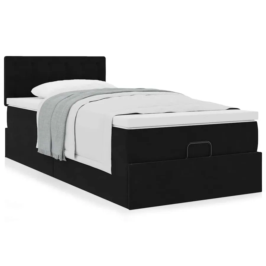 Cadre de lit ottoman avec matelas noir 100x200cm velours - 4