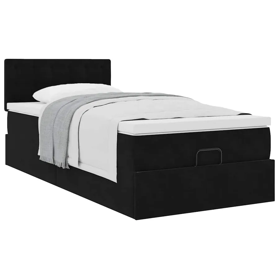 Cadre de lit ottoman avec matelas noir 100x200cm velours - 5