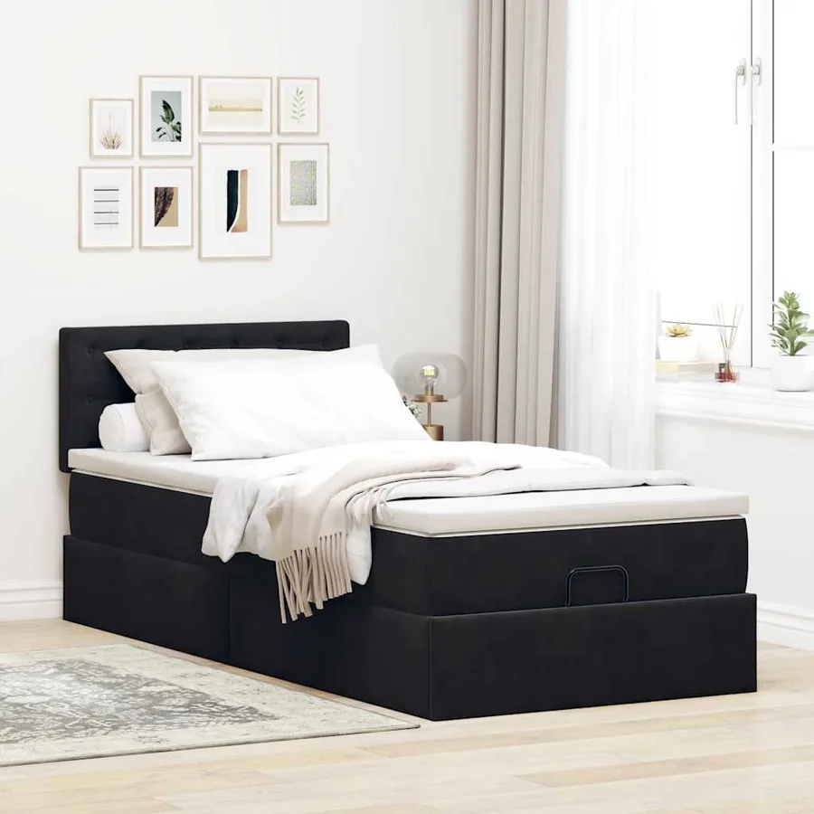 Cadre de lit ottoman avec matelas noir 100x200cm velours - 4