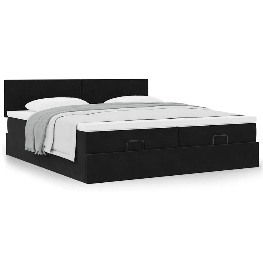 Cadre de lit ottoman avec matelas noir 200x200cm velours - 4